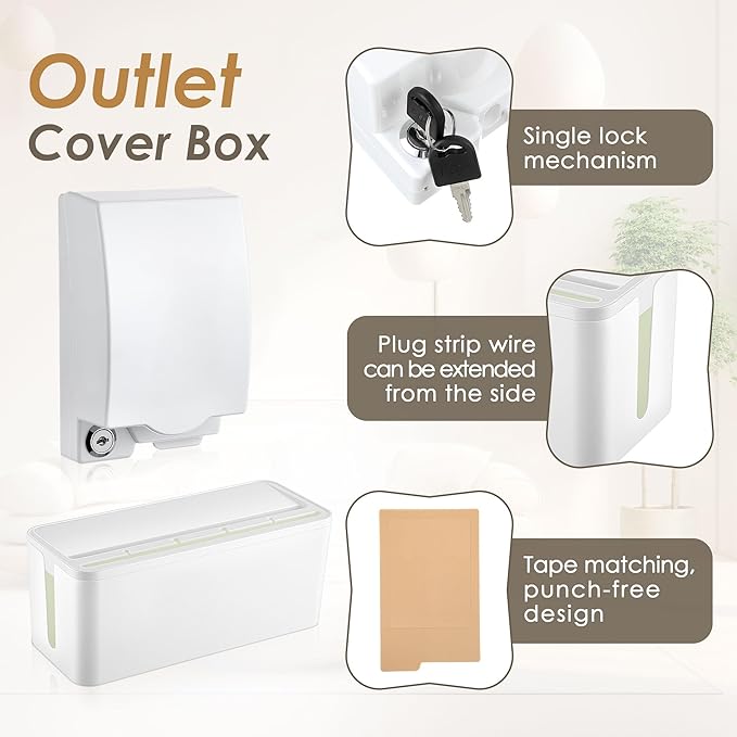 Power Strip Cover Baby Proof & Outlet Cover Box. Cable Management Box with Lock, Baby Proof Power Strip with Holes for Wire Storage and Organization, Outlet Protector