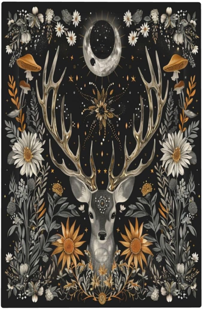 Light Switch Cover Vintage Deer Flowers Moon Natural Plants Floral Decorative Switch Plates 1 Gang Blank No Device Outlet Covers Electrical Wall Plates for Bathroom Bedroom Decor