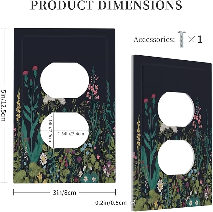 Boho Garden Flowers Weeds Floral Wildflowers Outlet Covers 1 Gang Duplex Light Switch Cover Decorative Switch Plates Electrical Receptacle Faceplate Wall Plate for Bedroom Living Room Decor