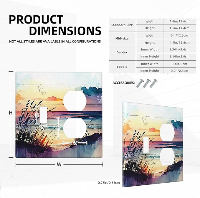 Decorative Outlet Covers Watercolor Sunset Beach Nature Coastal Seascape 2 Gang Wall Plate Single Toggle Duplex Light Switch Cover Switch Plate Covers Faceplate for Bedroom Decor