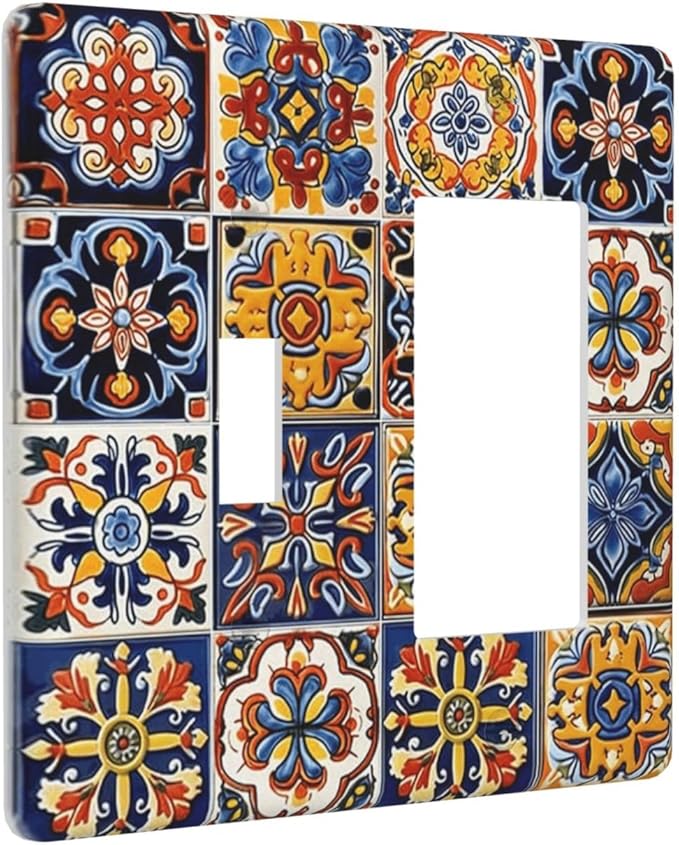 Mexican Talavera Tiles Flower Vintage Outlet Covers 1 Toggle 1 Rocker Combination Decorative Wall Plate Electrical Switch Plates Light Switch Cover Plate for Kitchen Bathroom Decor