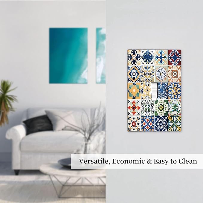 Decorative Light Switch Cover Moroccan Traditional Mexican Talavera Til 1 Gang Single Toggle Device Electrical Faceplate Switchplates Decorator Outlet Wall Plate for Kitchen Home Decor