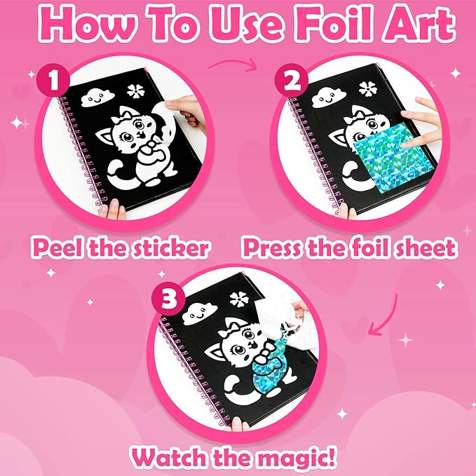 FUNNYB&G Foil Art Crafts for Kids Ages 4-8: Easter Basket Stuffers for Kids 2026, Easter Gifts for Girls, Crafts Supplies,Party Favors,Creative Toys for Girls 4 5 6 7 8 Years Old(Little Cat)