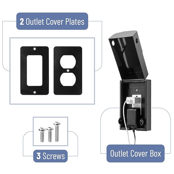 Bates - Baby Safety Outlet Cover Box, Black, Outlet Covers Baby Proofing, Plug Covers for Electrical Outlets