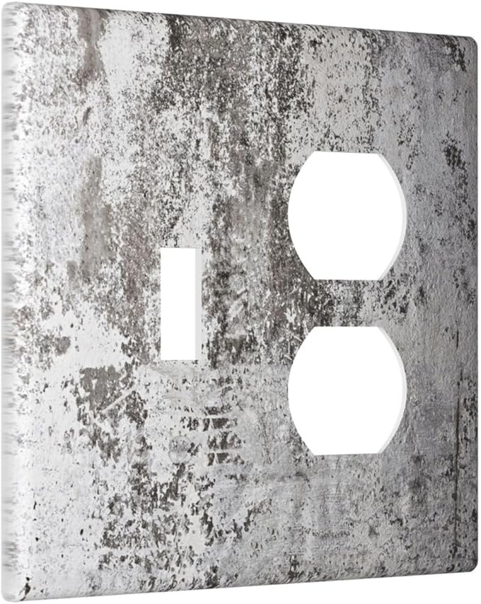 Light Switch Cover Plate Gray White Speckled Weathered Concrete Wall 2 Gang Outlet Covers 1 Toggle 1 Duplex Socket Cover Wallplates Electrical Switch Plate Covers for Bedroom Home Decor