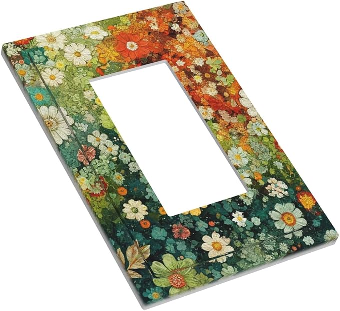 Light Switch Cover Plate Colorful Flowers Green Plants Meadow Floral 1 Gang Outlet Covers Single Rocker Decorative Switch plates Electrical Wall Plates GFCI Receptacle for Bathroom Bedroom