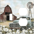 Retro Trucks Old Barn Windmill Teal Car Rustic Wallplates 1 Toggle 1 Duplex Switch Plate Electrical GFCI Faceplate Decorative Light Switch Covers for Farmhouse Home Decor