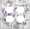 Decorative Outlet Covers Lavender Flower Purple Floral Butterfly on Plank Inspirational quotation 2 Gang Wall Plate Double Duplex Light Switch Cover Switch Plate Covers Faceplate