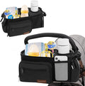 Stroller Organizer Bag with Insulated Cup Holder & Adjustable Dividers, Non-Slip Stroller Caddy with Multiple Pockets, Fits 14"-19" Handles, Water-Resistant, Black