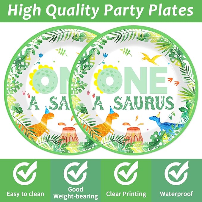 CHUNNIN 50PCS One A Saurus Birthday Party Paper Plates and Napkins Dinosaur First Birthday Decorations Dinosaur First Tableware Set Serves 25 Guests Boy Kids Dino Baby Shower Party Supplies