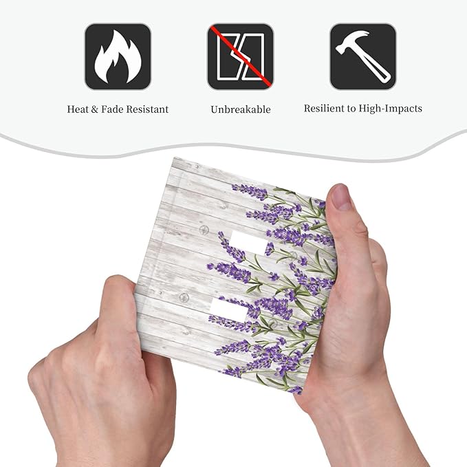 Purple Lavender Rustic Wooden Flowers Floral Plant Decorative Switch Plates 2 Gang Double Toggle Outlet Light Switch Cover Wall Plate Electrical Faceplate for Farmhouse Living Room Decor
