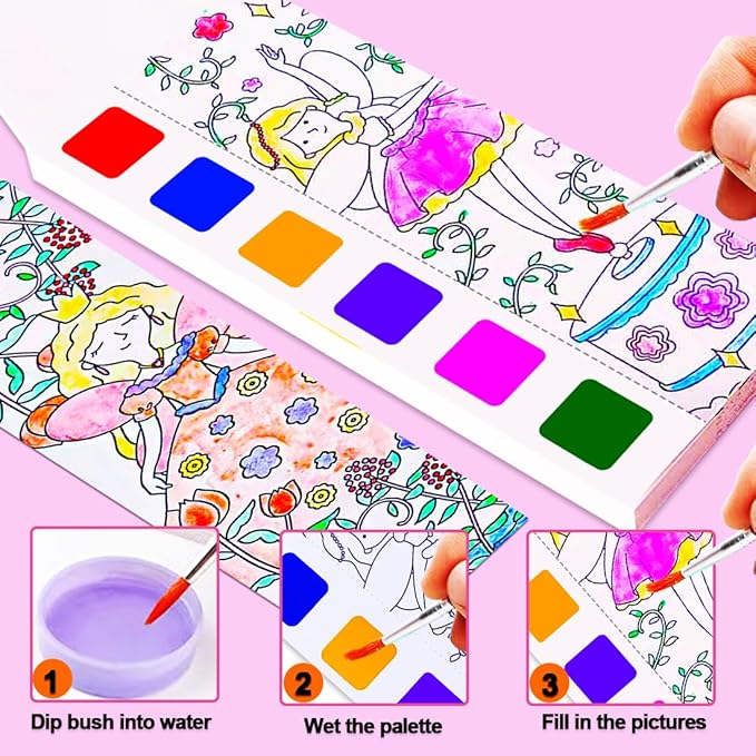 JUNQIU 4Pack Paint with Water Books for Kids, Watercolor Painting Coloring Books for Toddlers, Arts and Crafts for Girls Gifts, Stocking Stuffers For Kids