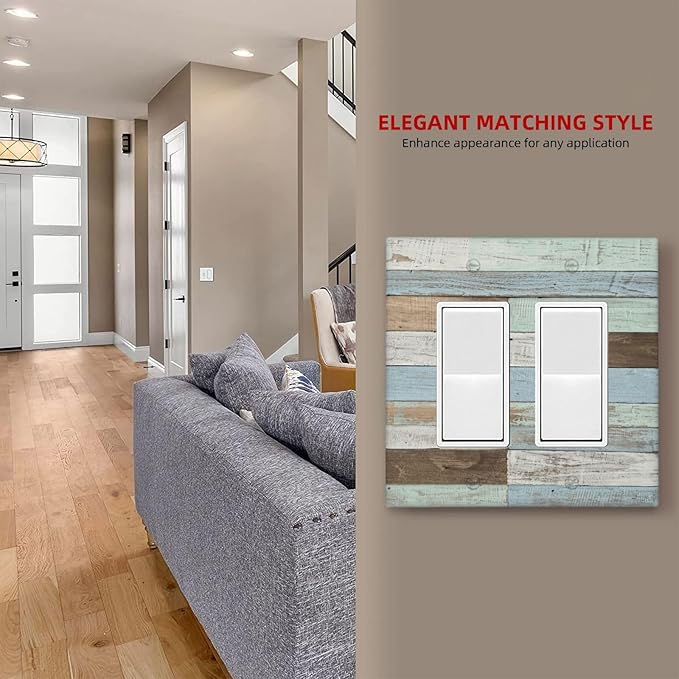 Farmhouse Wood Vintage Double Gang Rocker Decorative Light Switch Cover, 2-Gang Wall Plate Outlet Cover