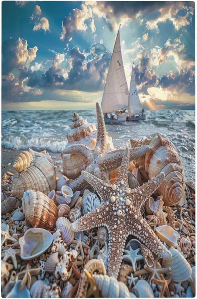 Decorative Light Switch Cover Summer Sea Beach Starfish Seashell Sailboat Wall Plate Cover 1 Gang Blank No Device Outlet Covers Electrical Switchplate for Bathroom Home Decor