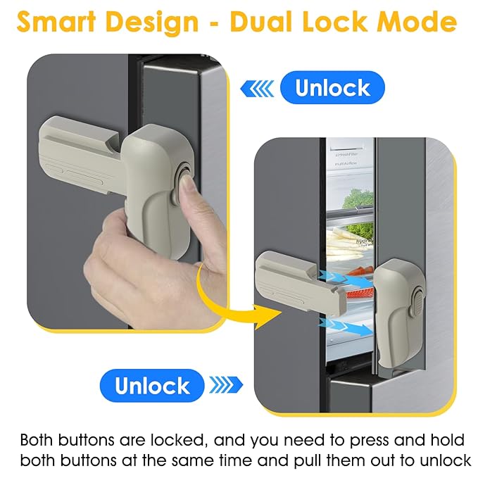 2-Pack Fridge Lock for Kids - Refrigerator Lock & Freezer Lock, Dual Mode, Child Proof, 2 Extra Adhesive Fridge Child Lock to Keep Fridge/Freezer Door Closed - Keep Toddlers & Pets Safe(Gray)