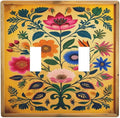 Decorative Art Light Switch Covers ColorFul Blooms 2 Gang Double Toggle Wall Plate Decorative Switchcover Electrical Switchplate for Home Decor