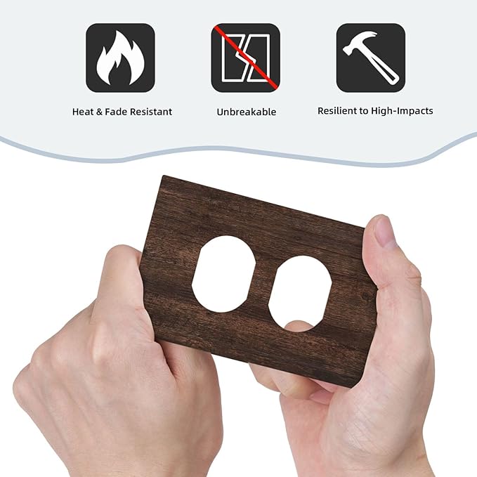 Decorative Outlet Covers with Rustic Dark Wood Grain & Vintage Style Design 1 Gang Duplex Light Switch Cover Plate Unique Wall Plates Switchplate Cover for Kitchen/Living Room