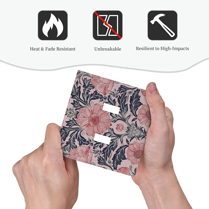 Pink Floral Vintage Botanical Boho Flower Decorative Switch Plates 2 Gang Double Toggle Outlet Light Switch Cover Wall Plate Electrical Faceplate for Farmhouse Home Decor