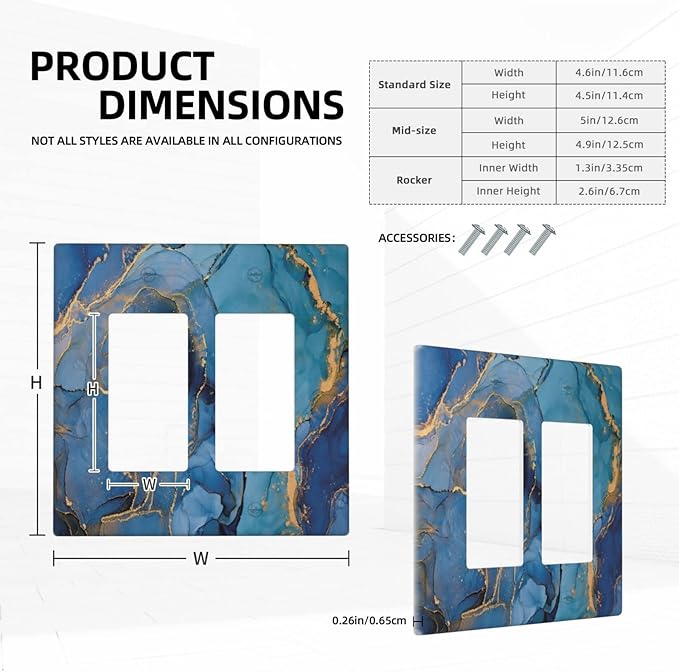 Blue Marble Double Rocker Wall Plate Decorative 2 Gang Light Switch Cover Modern Ombre Watercolor Ink Art Gfci Electrical Switchplate Home for Bathroom Bedroom Kitchen Decor 4.6"X4.5"