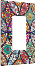 Bohemian Single Rocker Outlet Wall Plate Decorative 1 Gang Light Switch Cover colorful Vintage Floral Mandala Flower Decora Electrical Gfci Switchplate for Kitchen Bathroom Home Decor