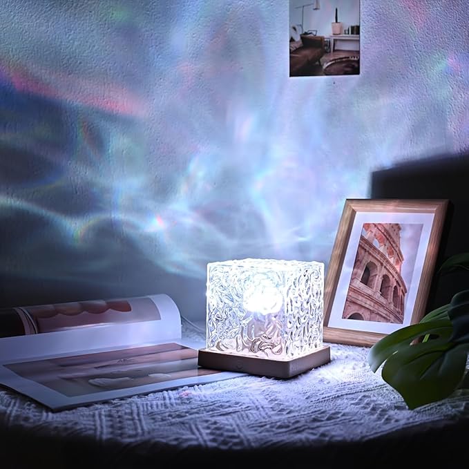 YXQUA Northern Lights Ocean Wave Projector Light, Galaxy Light Projector, 16 Colors Gradual Rotating Flame Water Ripple Ambient Night Light Non-Wood for Bedroom, Room Decor, Kids Room (Charge)