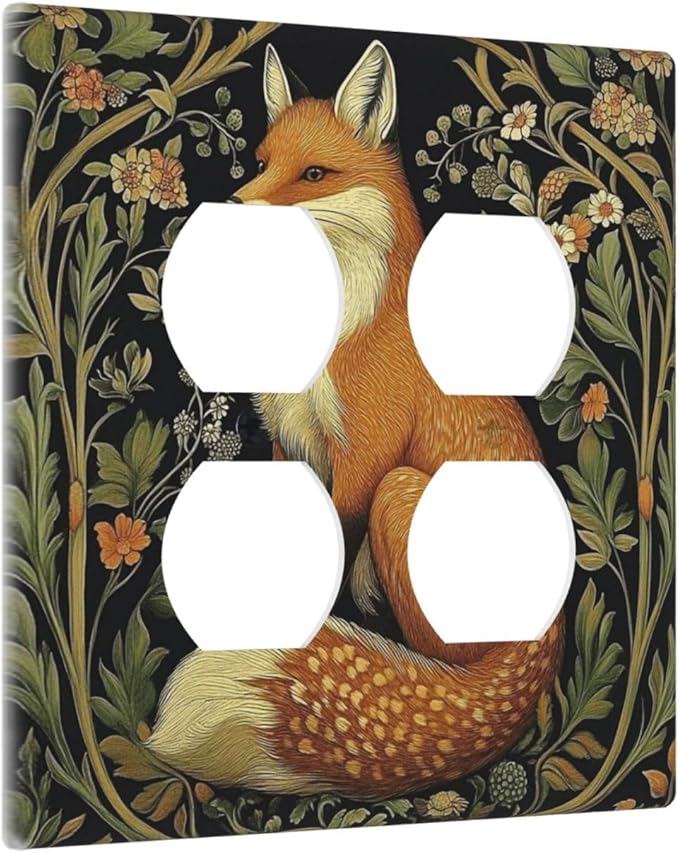 Fox Morris Plants Flowers Vine Colorful Floral Outlet Covers 2 Gang Double Duplex Decorative Light Switch Covers Electrical Wallplates Socket Faceplate For Bed Room Living Room Decor