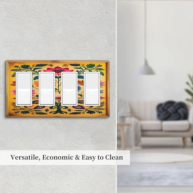 Decorative Art Light Switch Covers ColorFul Blooms 4 Gang Rocker Decora Outlet Covers Electrical Faceplate GFCI Wall Plate for Home Decor