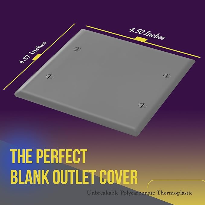 ENERLITES Double Blank Cover Wall Plate, Gloss Finish, Standard Size 2-Gang 4.50" x 4.57", Unbreakable Polycarbonate Thermoplastic, UL Listed, 8802-GY, Gray