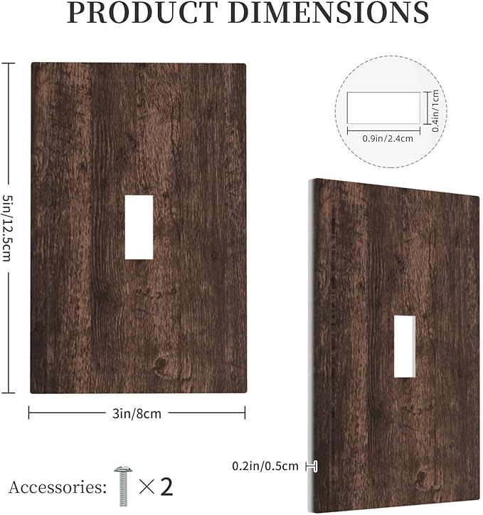 Brown Dark Wood Plank Rustic Vintage Print Decorative Light Switch Cover 1 Gang Single Toggle Device Electrical Faceplate Switchplates Decorator Outlet Wall Plate for Farmhouse Home Decor