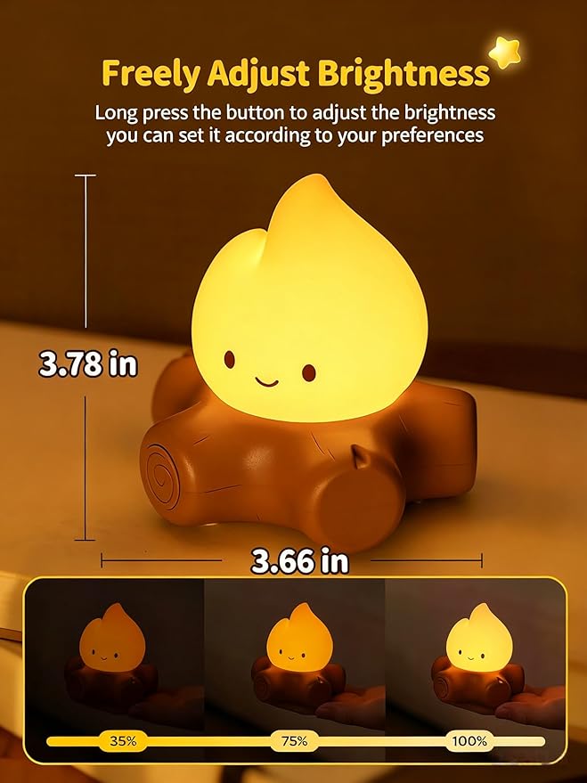 3 Pcs Campfire Night Light, Rechargeable Flame Lamp with 5 White Noise, Dimmable Flameless Candles Lights, Portable LED Ambiance Light for Camping Indoor Outdoor Holiday Decor Gifts