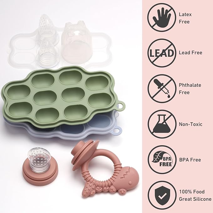 Baby Breastmilk Popsicle Molds & Fruit Feeder Pacifier, Silicone Baby Food Freezer Tray Storage Containers for Infant Teething Self Feeding