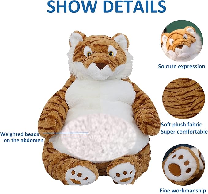 Tiger Weighted Stuffed Animals, 17" 3.5 lbs Weighted Tiger Plush Large Weighted Plush Animal Toy Pillow Gifts for Boys and Girls