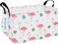 LANGYASHAN Rectangular Storage Bin Collapse Canvas Fabric Cartoon Storage Basket with Handles for Organizing Home Kitchen Boys and Girls Toys Office Closet Shelf Baskets(Rec Leaf Flamingo)