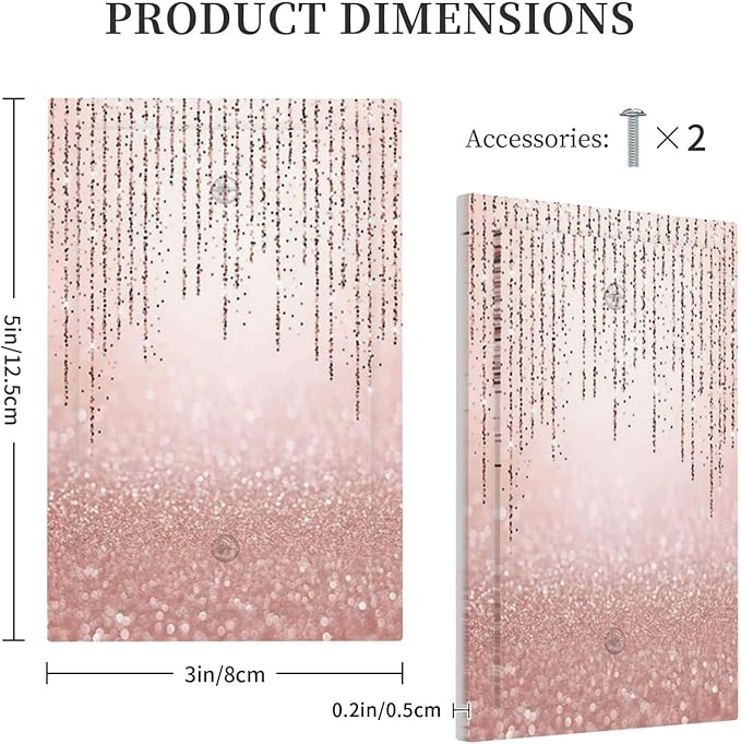 Pink Glittery Bling 1 Gang Light Switch Cover No Decive Blank Wall Plate Decorative for Teen Kids Boys Bathroom Home Bedroom Art Panel Decorate 5" x 3