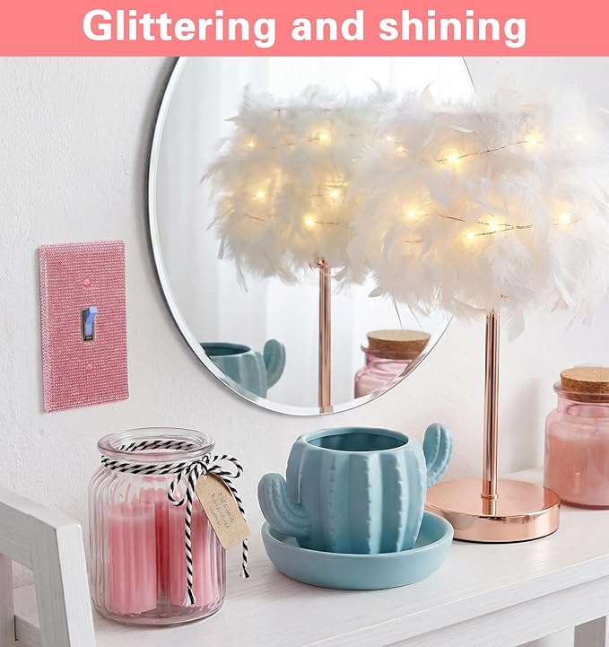 Pink Light Switch Cover, Pink Glitter Switch Cover Plate Decorative Cute Outlet Covers with Rhinestones, Funky Bling Princess Style Outlet & Room Wall Decor (Fits Single Switch)