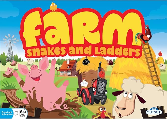 Outset Media Farm: Snakes and Ladders - No Reading Required, Preschool & Kids Board Game, Builds Children's Social & Developmental Skillls, Outset Media, Ages 3+, 2-6 Players