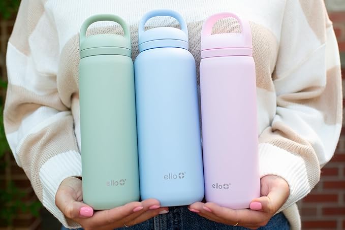 Ello Cooper Twist 22oz Stainless Steel Water Bottle with Chug Lid | Leak Proof Double Walled and Vacuum Insulated | Fits Car Cupholder | Built in Carry Loop | Dishwasher Safe | Sage