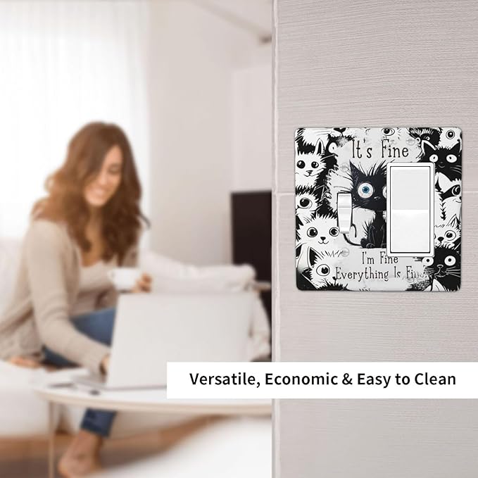 Funny Black Cat Inspirational Quotes Patterns Outlet Covers 1 Toggle 1 Rocker Combination Decorative Wall Plate Electrical Switch Plates Light Switch Cover Plate for Kids Room Nursery Decor
