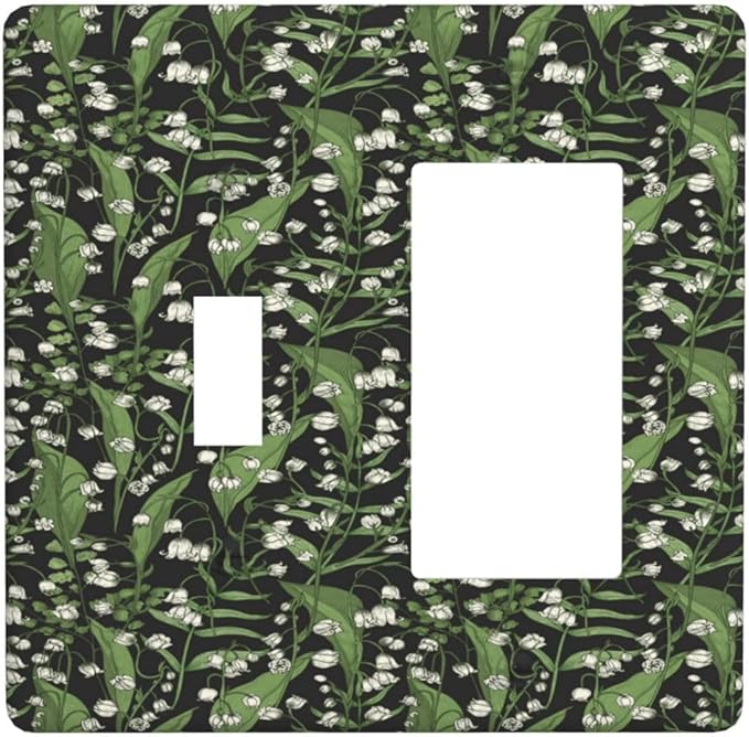 Boho Floral Green Leaves White Flowers Outlet Covers 1 Toggle 1 Rocker Combination Decorative Wall Plate Electrical Switch Plates Light Switch Cover Plate for Farmhouse Bed Room Decor