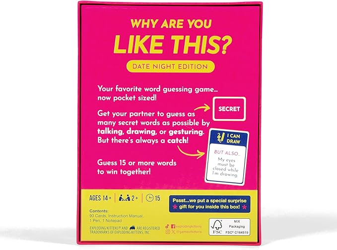 Exploding Kittens Why are You Like This? Date Night Edition Grab & Game, 2+ Players - Ages 14+ - 15 Minutes to Play - Talking, Drawing, & Gesturing Guessing - for Party, Family, Couples