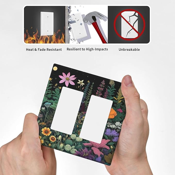 Decorative Outlet Covers Brainstorming Sketches of Weeds Wildflowers Plants 2 Gang Wall Plate Double Rocker Two Switch Wall Cover Plate Jumbo Dual Electrical GFCI Face Plate