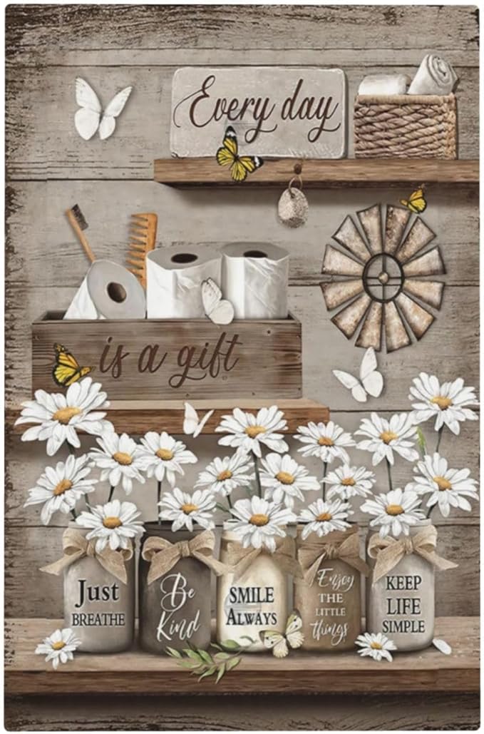 Rustic Daisy Flower Butterfly Inspirational Cottage Light Switch Cover Plate 1 Gang No Device Blank Electrical Wall Plates Faceplate Decorative Switch Plate Covers for Farmhouse Bedroom Decor