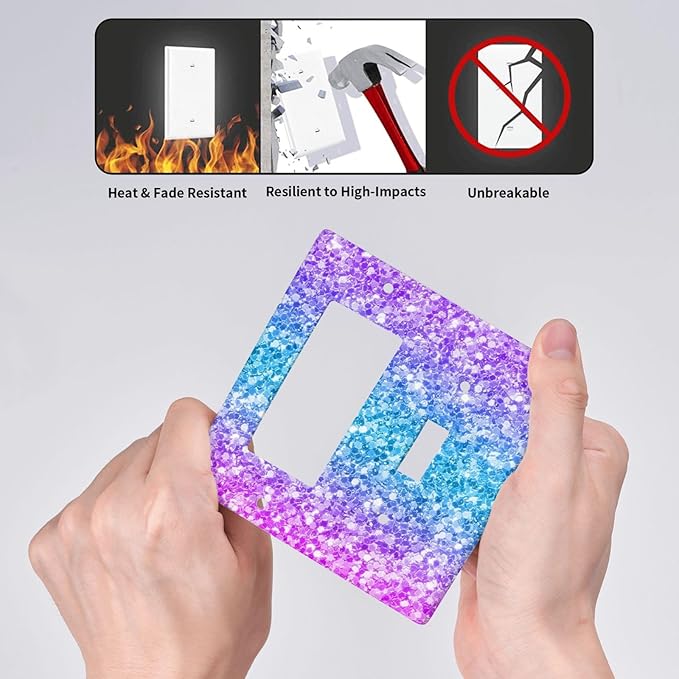 Light Switch Cover Plate Fantasy Colorful Glitter Blue Purple Gradient 2 Gang Toggle Rocker Combo Wall Plates Decorative Switch Plates and Outlet Covers Socket Cover for Kids Room Home Decor