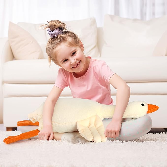 30" Goose Stuffed Animal Weighted Plush Toy 3.2Ibs White Swan Throw Soft Plush Sleeping Pillow Stuffed Animal Toys for Kids Gifts