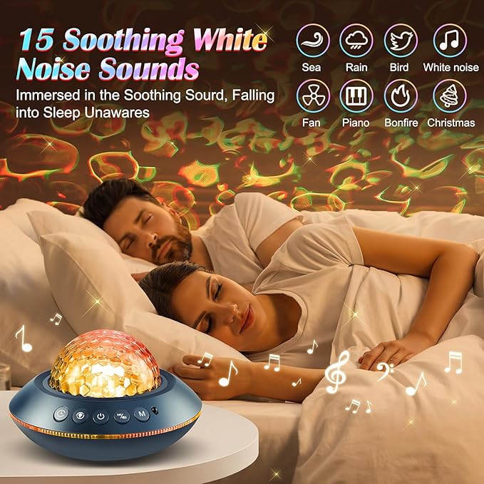 PIKOY Galaxy Projector for Bedroom, White Noises & Bluetooth Night Light Projector,360° Full Coverage Ceiling Projector Galaxy Light Projector,Remote Timer Night Sky Projector Ocean Light Projector