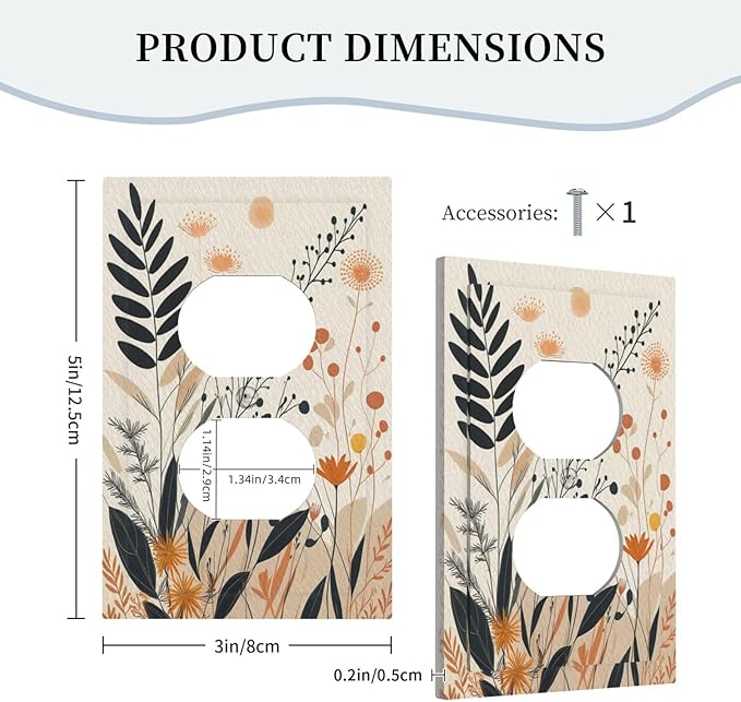 Decorative Outlet Covers Minimalist Floral Boho Botanical Wildflowers 1 Gang Duplex Light Switch Cover Plate Electrical Switch plates Wall Plates Receptacle Covers for Bathroom Bedroom Decor