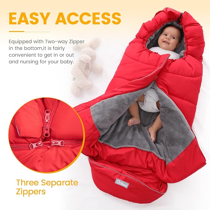Orzbow Warm Bunting Bag Universal, Stroller Sleeping Bag Cold Weather, Waterproof Toddler Footmuff (Red, Large)