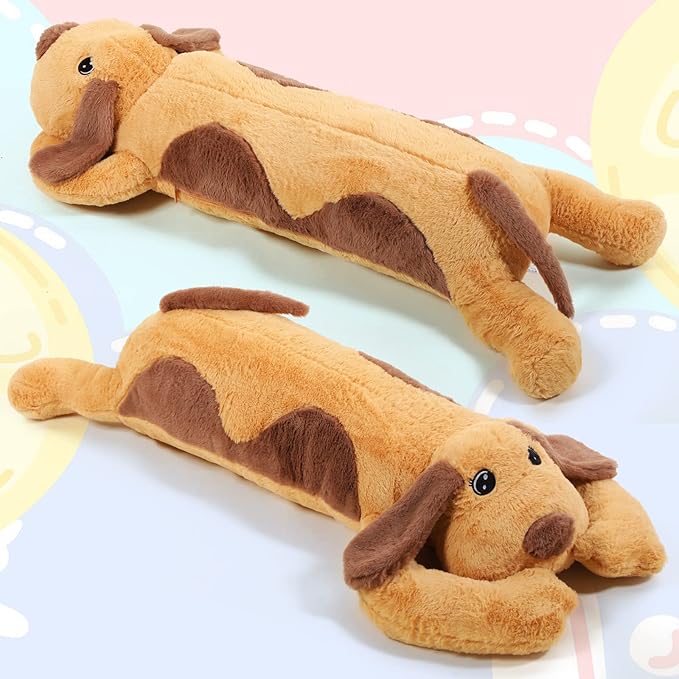 Queekay Dog Body Pillow Stuffed Animals Plush Long Body Pillow for Dogs Large Sleeping Hugging Puppy Cushion Gift for Birthday Party(43.3 Inch,Brown)