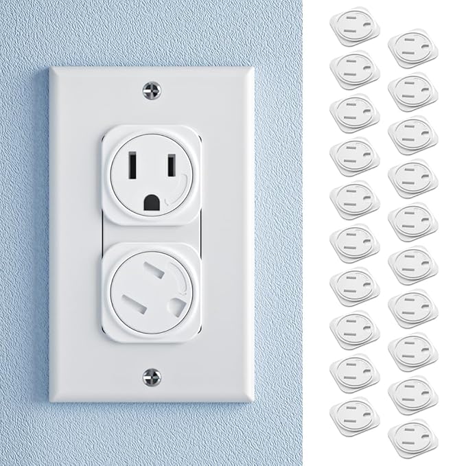 SAFELON 20 Pcs Electrical Safety Plug Socket Covers US, Child Baby Safety Plug Socket Covers for Sockets, Protection Against Electric Shock for Children (White)