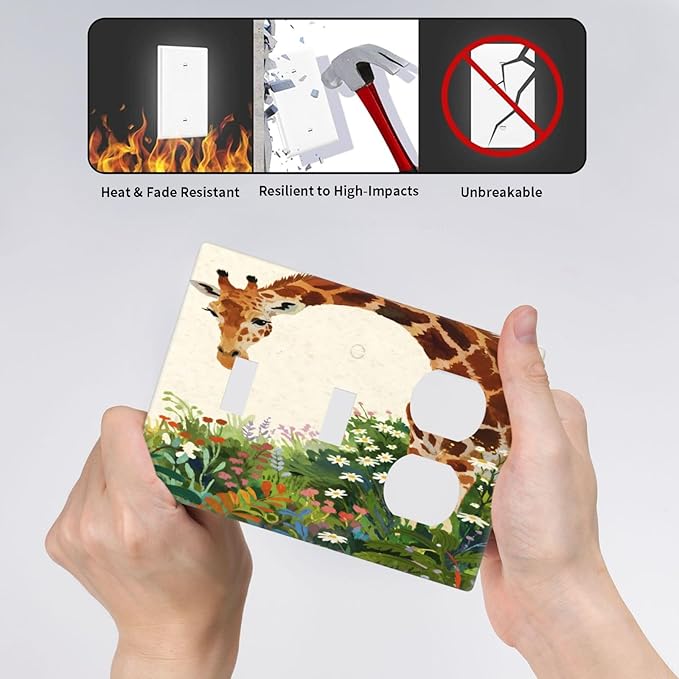 Giraffe 2 Toggle 1 Duplex Receptacle Outlet Cover Wall Plate Decorative 3 Gang Light Switch Covers Electrical Switchplate Home Decorate Faceplat for Bathroom Bedroom Kitchen Room 4.5 x 6.4 Inch